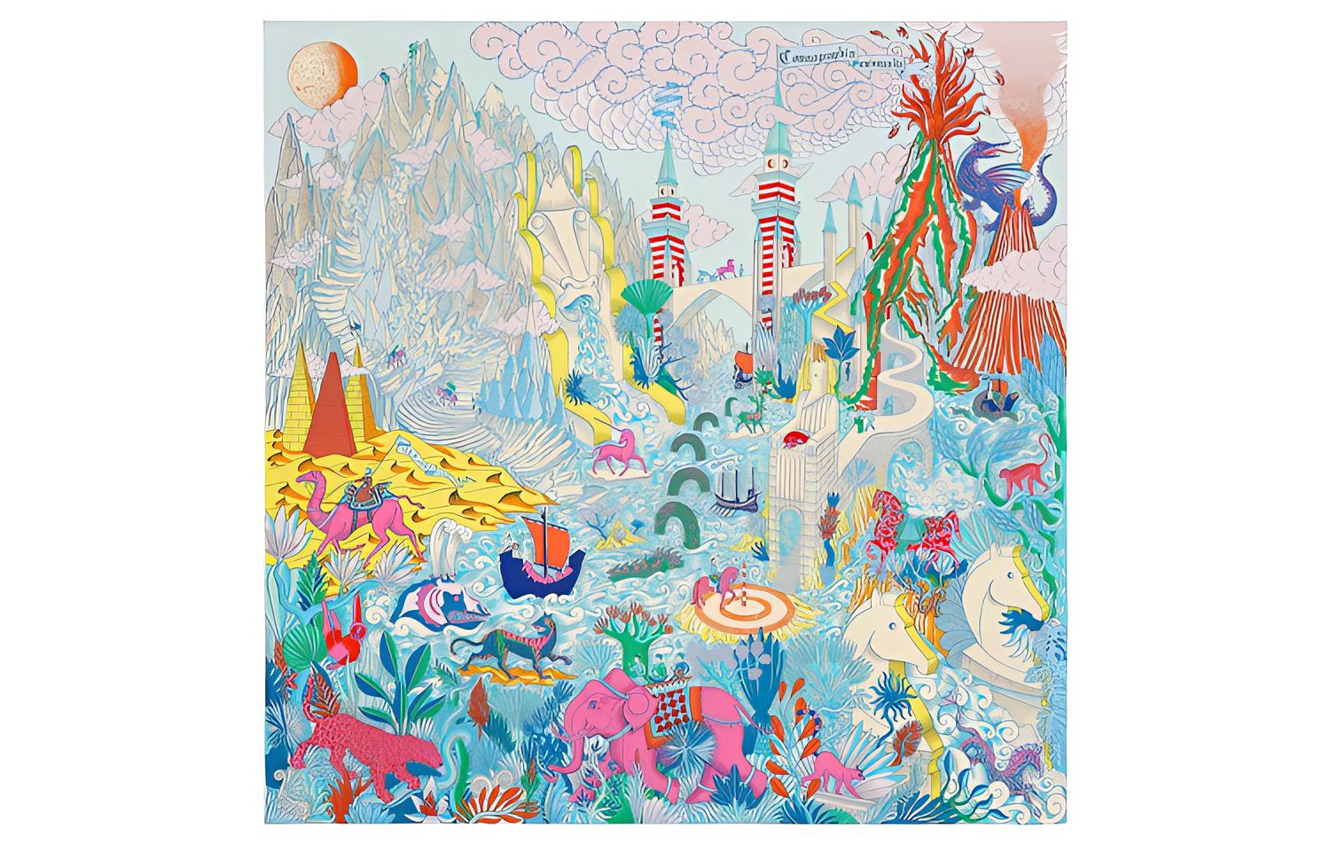 (Women) HERMES Cosmos Universe Print Fashion Silk Scarf for Women - Light Blue H003365S-09