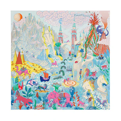 (Women) HERMES Cosmos Universe Print Fashion Silk Scarf for Women - Light Blue H003365S-09