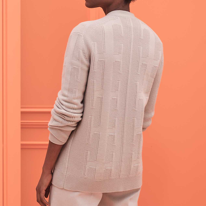 Shop (Women) HERMES Crewneck Wool Sweater Beige H0H2702DDC3