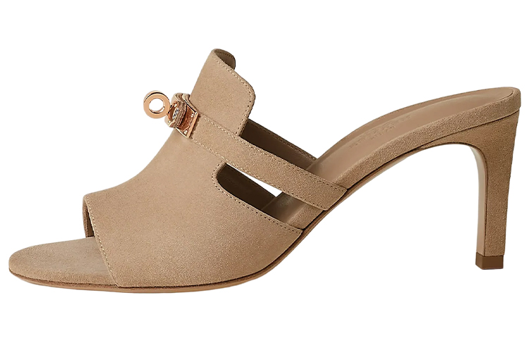 (W) HERMES Cute 'Brown Goat Leather Slide'