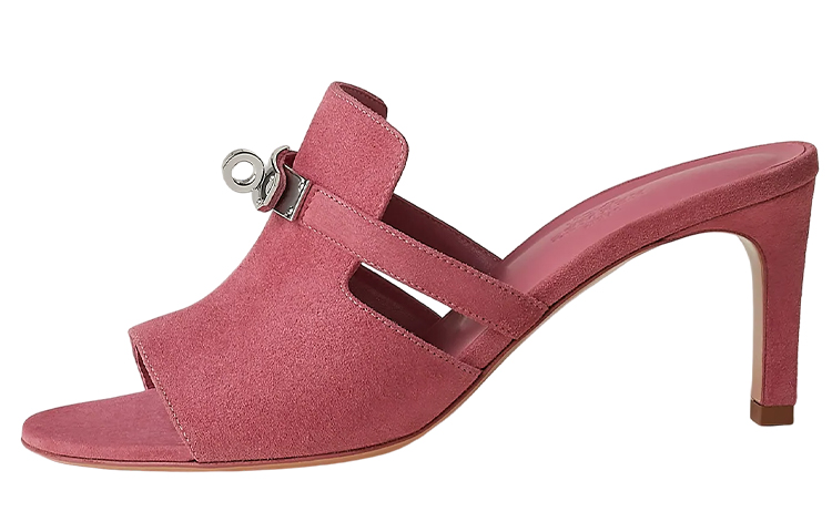Buy HERMES愛馬仕 可愛 山羊皮 露趾一字 時尚涼拖 7cm 女款 粉色