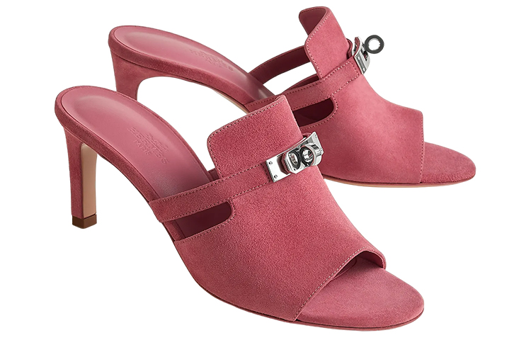 Lookbook HERMES愛馬仕 可愛 山羊皮 露趾一字 時尚涼拖 7cm 女款 粉色