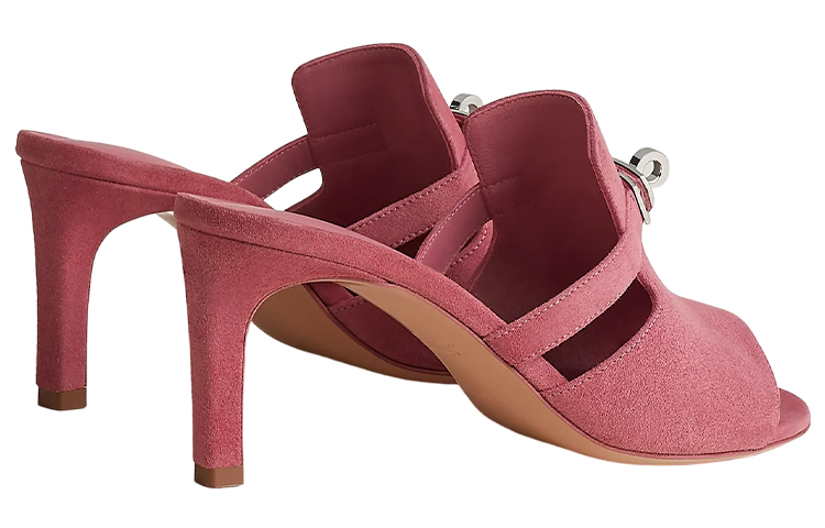 Shop HERMES愛馬仕 可愛 山羊皮 露趾一字 時尚涼拖 7cm 女款 粉色