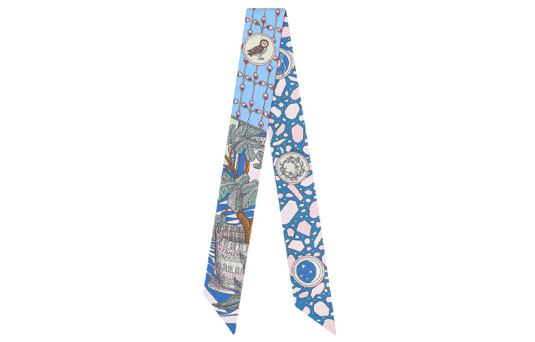 (Women) HERMES Dance of the Cavaliers Twilly Scarf in Blue H063593S-01