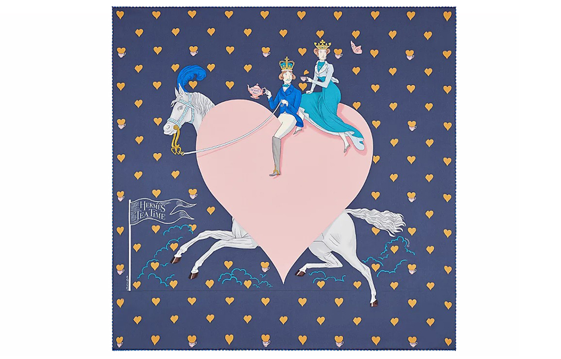(Women) HERMES Deep Blue Afternoon Tea Silk Scarf. H983782S-07