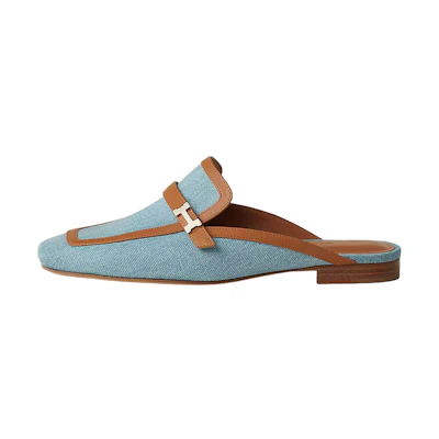 (W) HERMES Denim and Calfskin Buckle Mule 'Retro Blue'