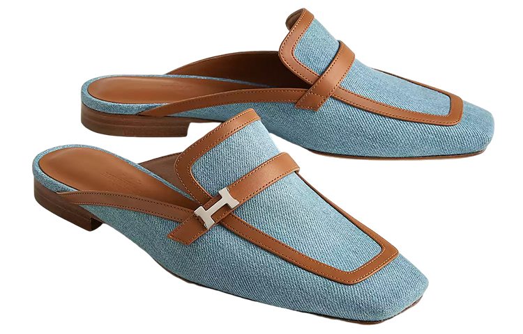 Purchase (W) HERMES Denim dan Kulit Anak Lembu Buckle Mule 'Retro Blue' H231053Z-CB