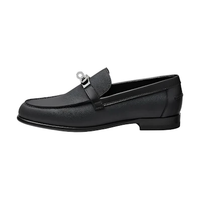 (W) HERMES Destin 'Black Leather Flat'