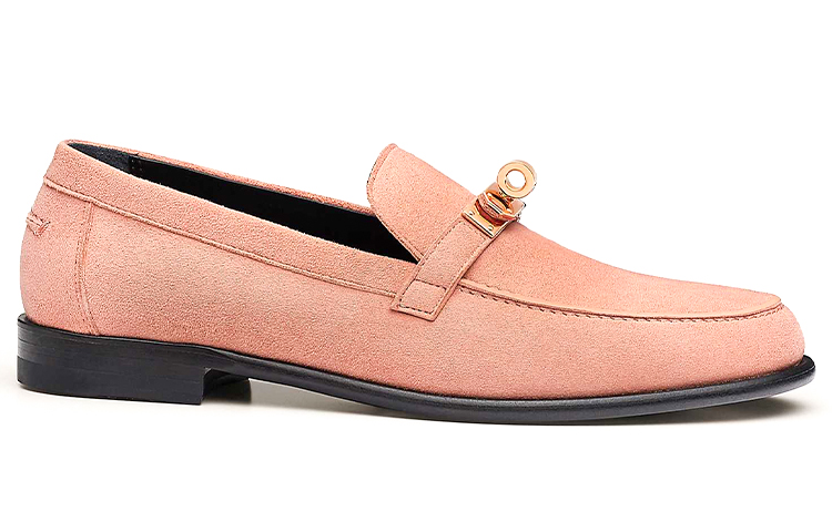 Order (W) HERMES Destin Loafer 'Dawn Pink' Kasut Lelaki Mewah Warna Merah Jambu Pudar H212116Z-V9M