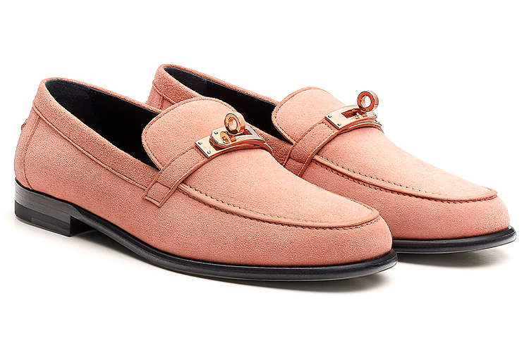 Lookbook (W) HERMES Destin Loafer 'Dawn Pink' Kasut Lelaki Mewah Warna Merah Jambu Pudar H212116Z-V9M