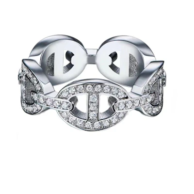 (Women) HERMES Diamond Pig Nose 18K Gold Ring for Women - White H120647B-000
