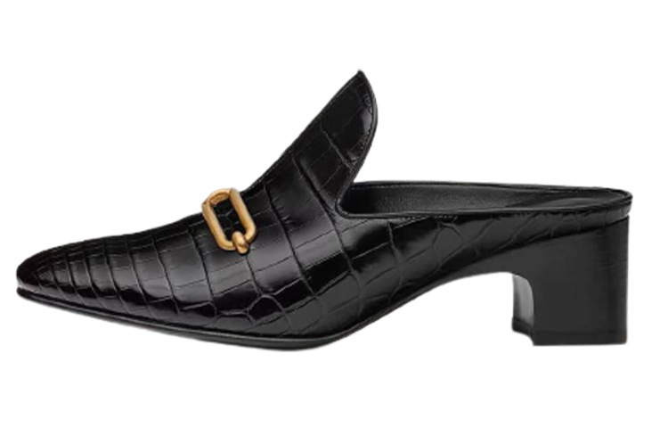 (W) HERMES Diane Leather Round-Toe Mule 'Black'