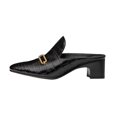 (W) HERMES Diane Leather Round-Toe Mule 'Black'