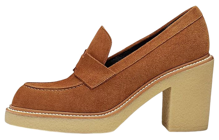 Buy HERMES愛馬仕 Didi-70 皮革 時尚型腳縐紋 粗跟 高筒鞋 女款 棕色