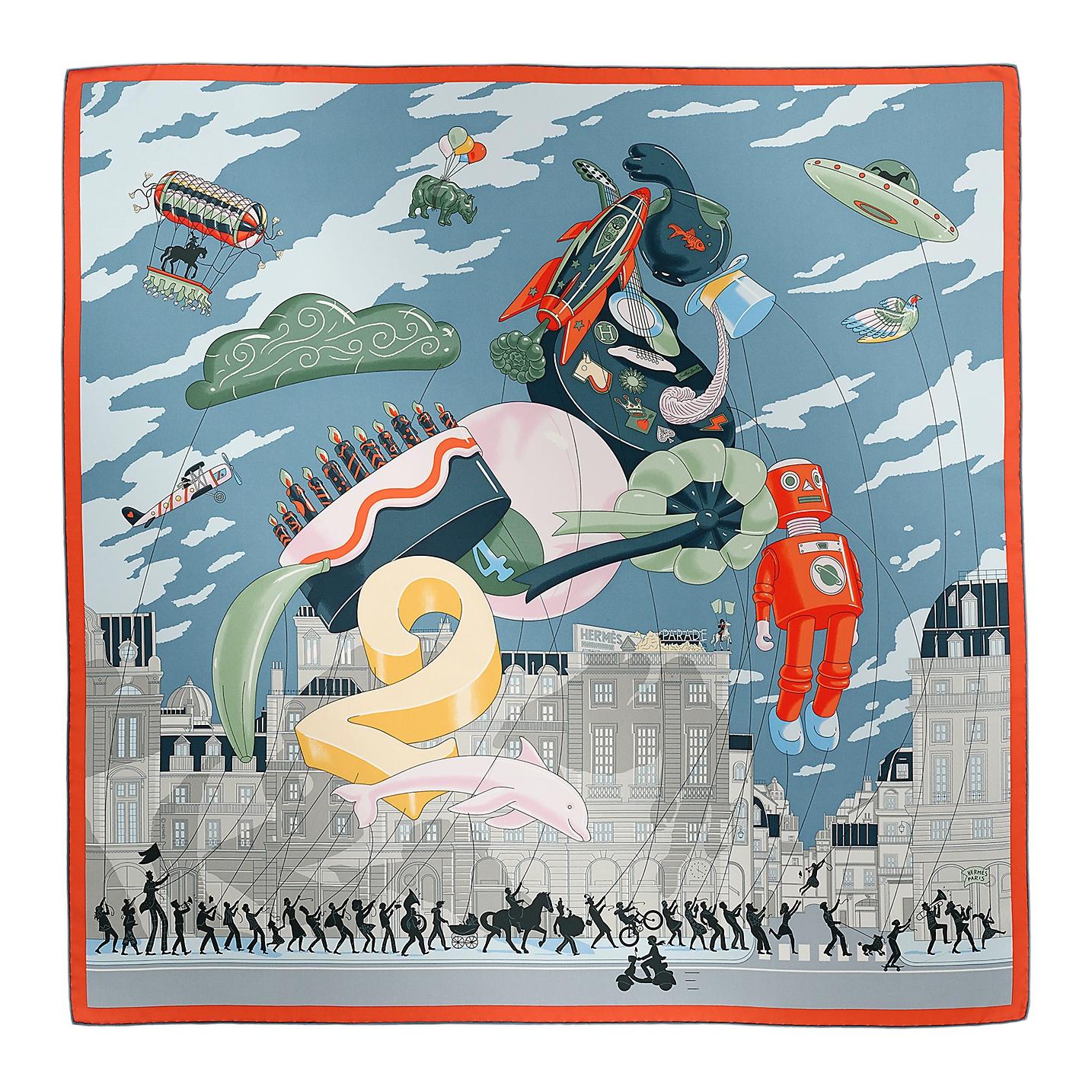 (Women) HERMES Digital Toy Balloon Print Silk Scarf Women - Grey/Blue/Orange H004150Sv03 圖 2