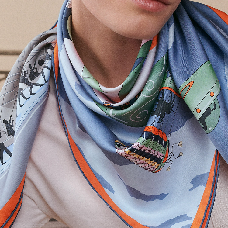 (Women) HERMES Digital Toy Balloon Print Silk Scarf Women - Grey/Blue/Orange H004150Sv03 圖 3