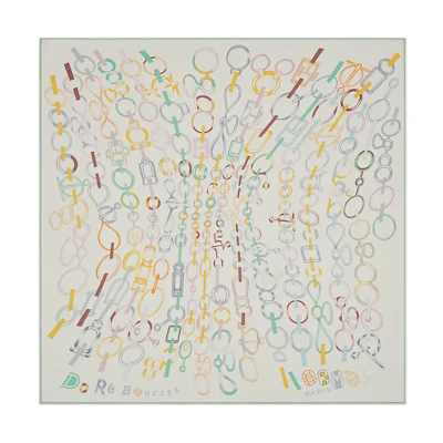 (Women) HERMES Do Re Circle Design Silk Scarf Beige Accessory H003951S08
