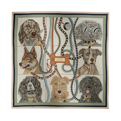 (Women) HERMES Dog Chain Pattern Silk Scarf Clay Green for Women. H984213Sv02