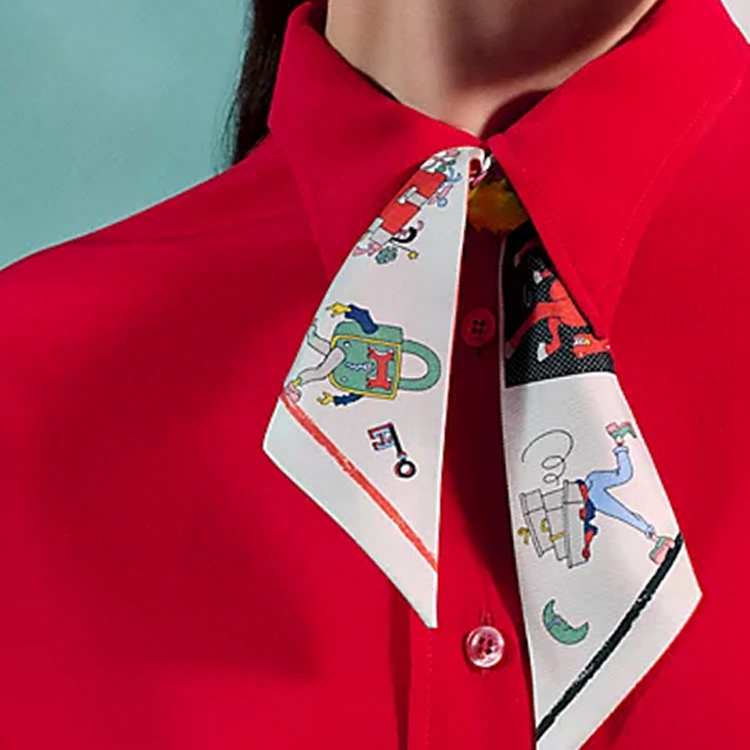 (Women) HERMES Double-Sided Geometric Design Silk Scarf for Women - Red/Green H064221S02 圖 4