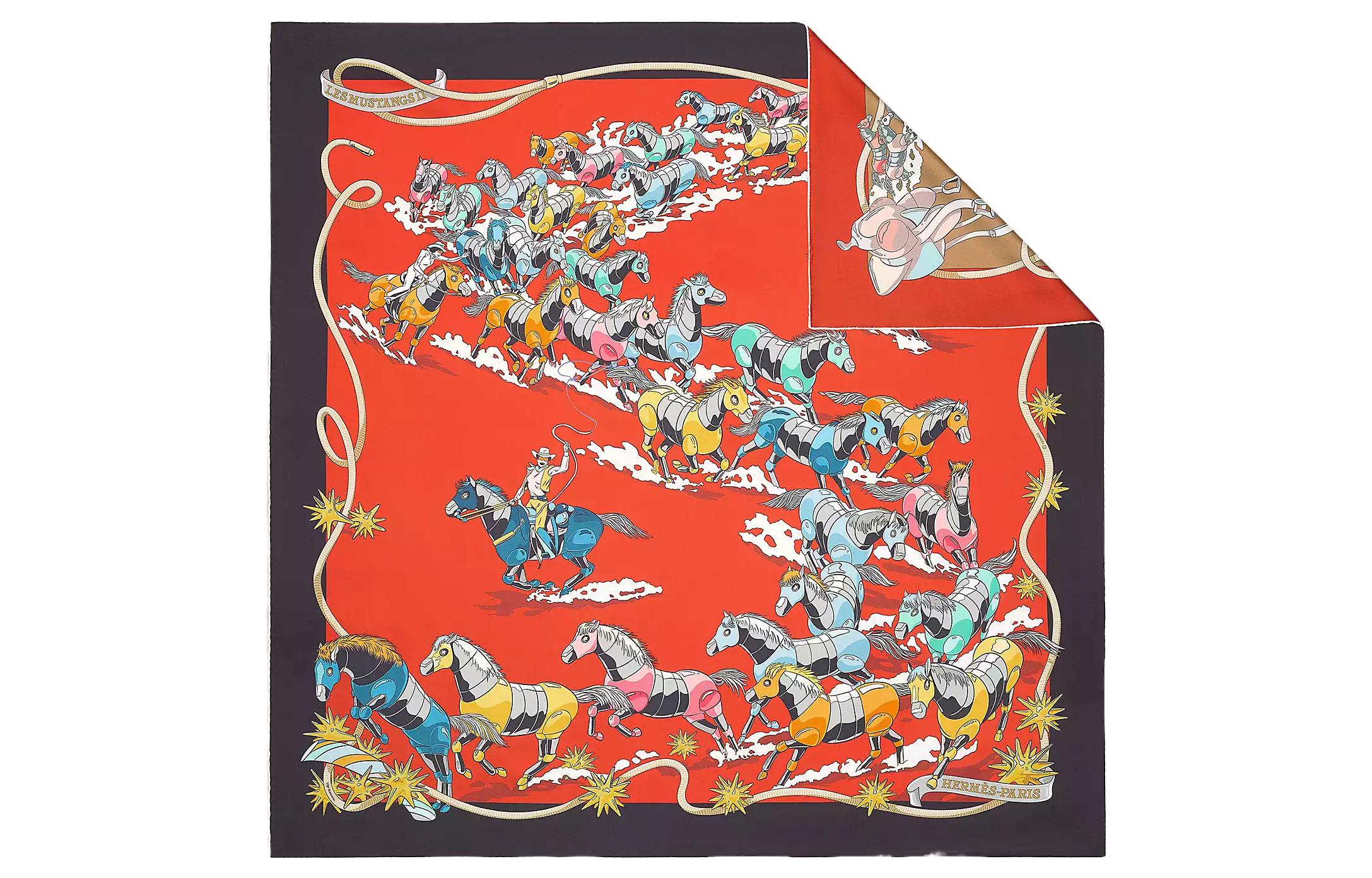 (Women) HERMES Double-Sided Mustang Silk Scarf Red for Women. H903939S 04 圖 2
