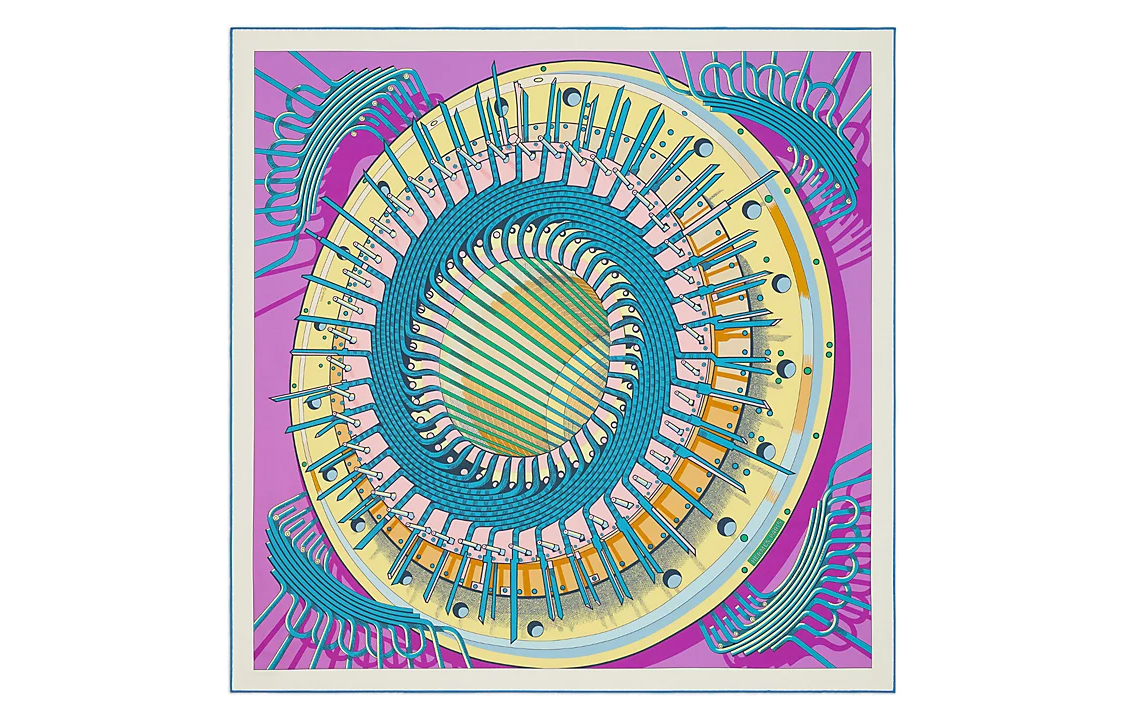 (Women) HERMES Double-Sided Printed Silk Scarf for Women Purple/Blue H901544S-05