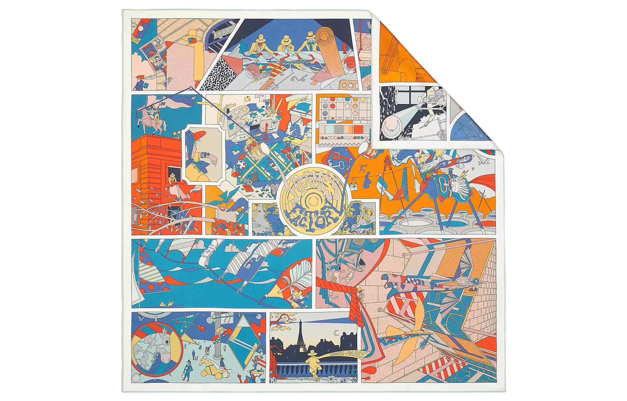 (Women) HERMES Double-Sided Silk Scarf  "Hermes Workshop" Multicolor. H903910S 04 圖 4
