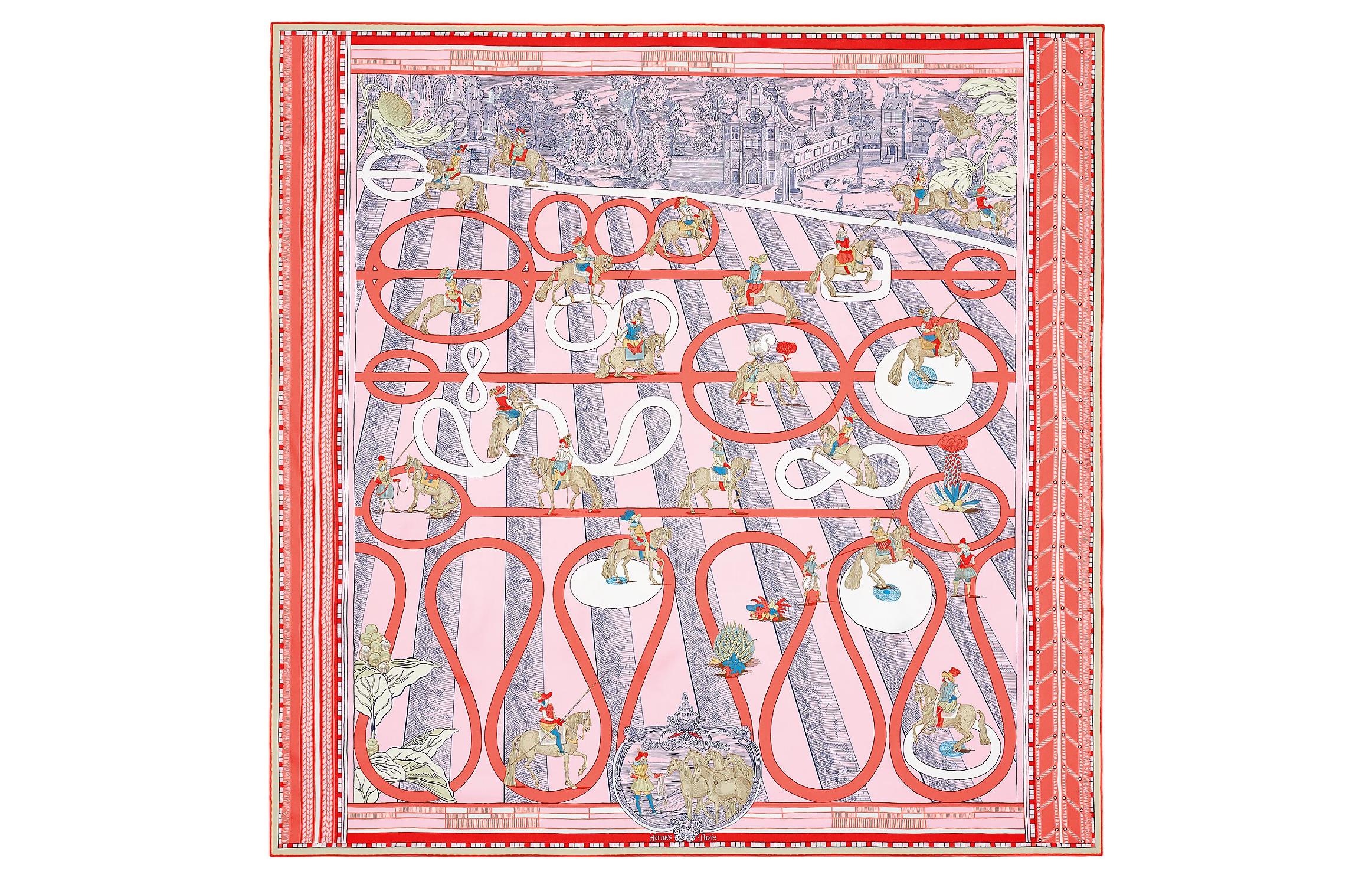 (Women) HERMES Double-Sided Silk Scarf Women Rose Pink/Blue/Beige "Turn & Serpentine Motion". H903688S-02 圖 2