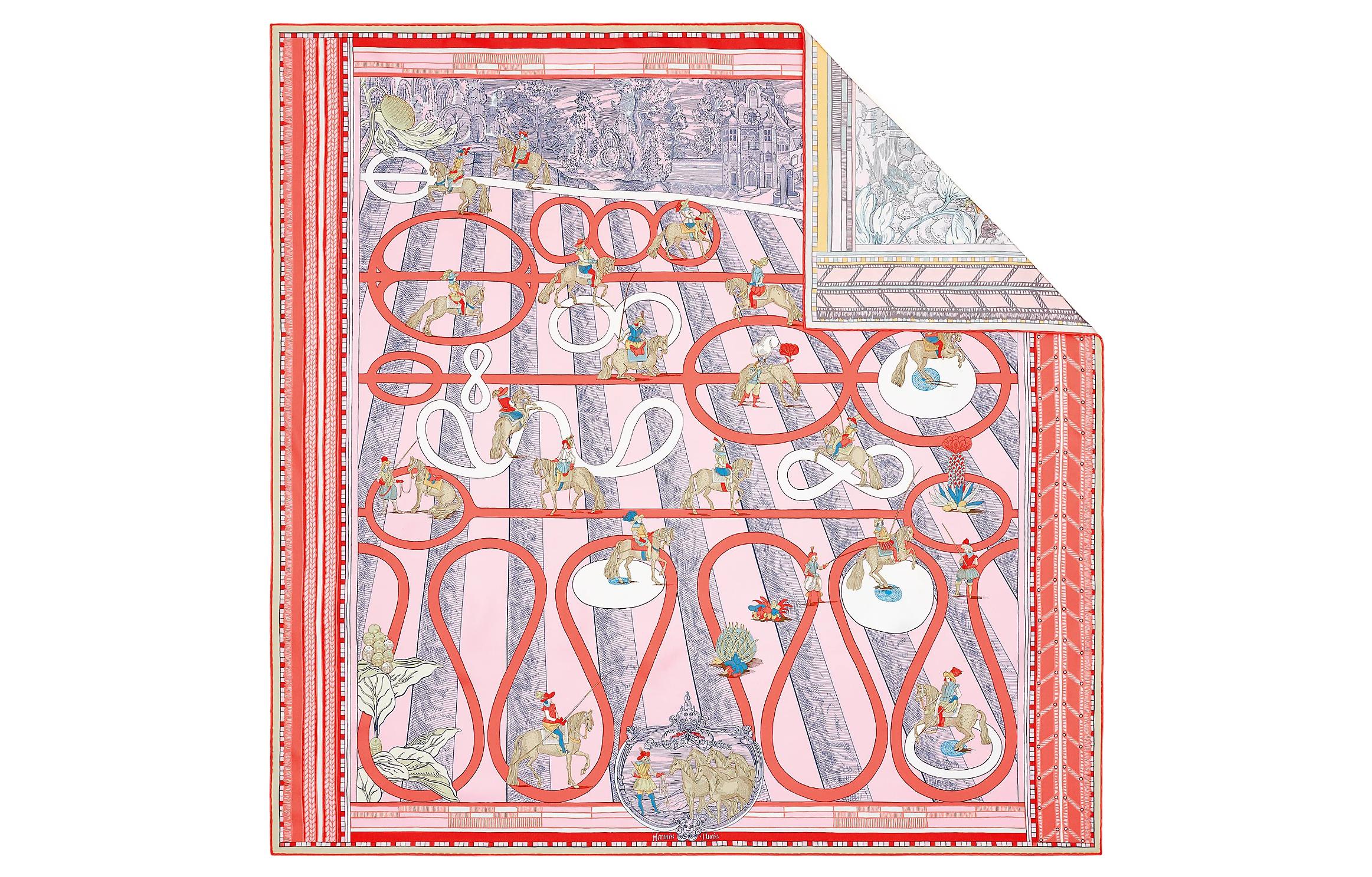 (Women) HERMES Double-Sided Silk Scarf Women Rose Pink/Blue/Beige "Turn & Serpentine Motion". H903688S-02 圖 3