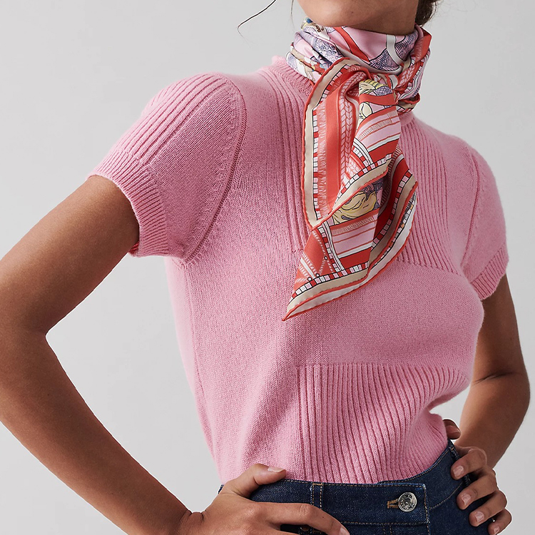 (Women) HERMES Double-Sided Silk Scarf Women Rose Pink/Blue/Beige "Turn & Serpentine Motion". H903688S-02 圖 5