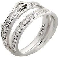 (Women) HERMES Double Circle Full Diamond Platinum Ring Silver H124607B 00049 (Women) HERMES Double Circle Full Diamond Platinum Ring Silver H124607B 00049