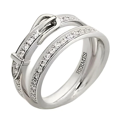 (Women) HERMES Double Circle Full Diamond Platinum Ring Silver H124607B 00049