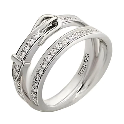 (Women) HERMES Double Circle Full Diamond Platinum Ring Silver H124607B