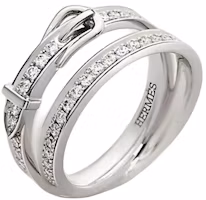 Order (Women) HERMES Double Ring Full Diamond Platinum Silver Ring H124607B 00050