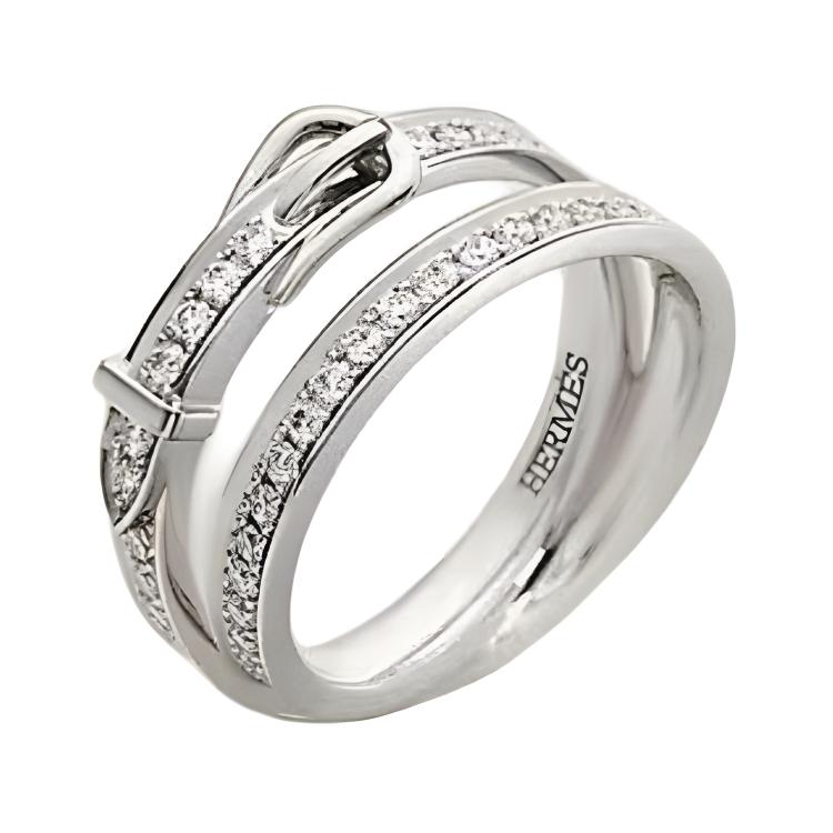 Order (Women) HERMES Double Ring Full Diamond Platinum Silver Ring H124607B 00053