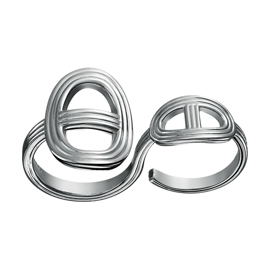 (Women) HERMES Double Ring TGM 925 Silver  Ring Silver. H114603B