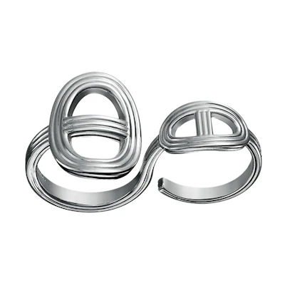 (Women) HERMES Double Ring TGM 925 Silver Ring Silver. H114603B