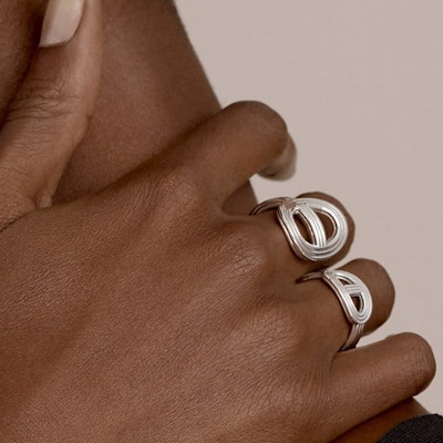 (W) エルメス ダブルリング TGM 925シルバー リング シルバー H114603B Shop (W) エルメス ダブルリング TGM 925シルバー リング シルバー H114603B