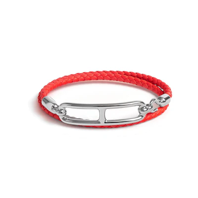 (Women) HERMES Double Tour Red Calfskin Palladium Bracelet for Women. H071727FPG0T1