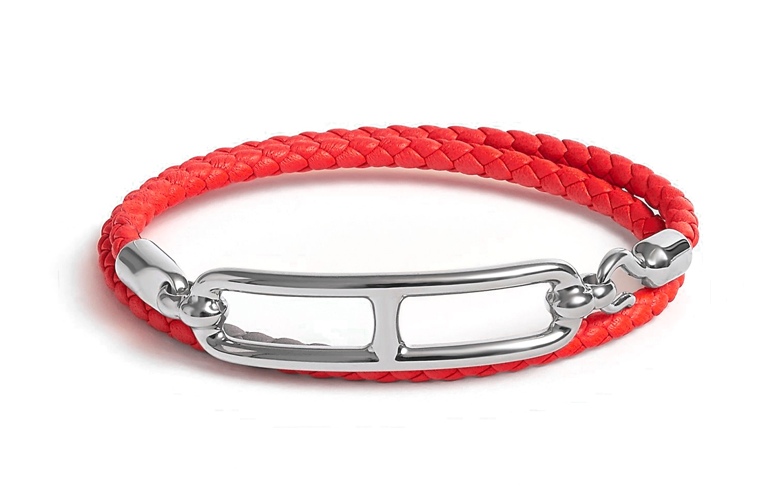 (Women) HERMES Double Tour Red Calfskin Palladium Bracelet for Women. H071727FPG0T1 圖 2
