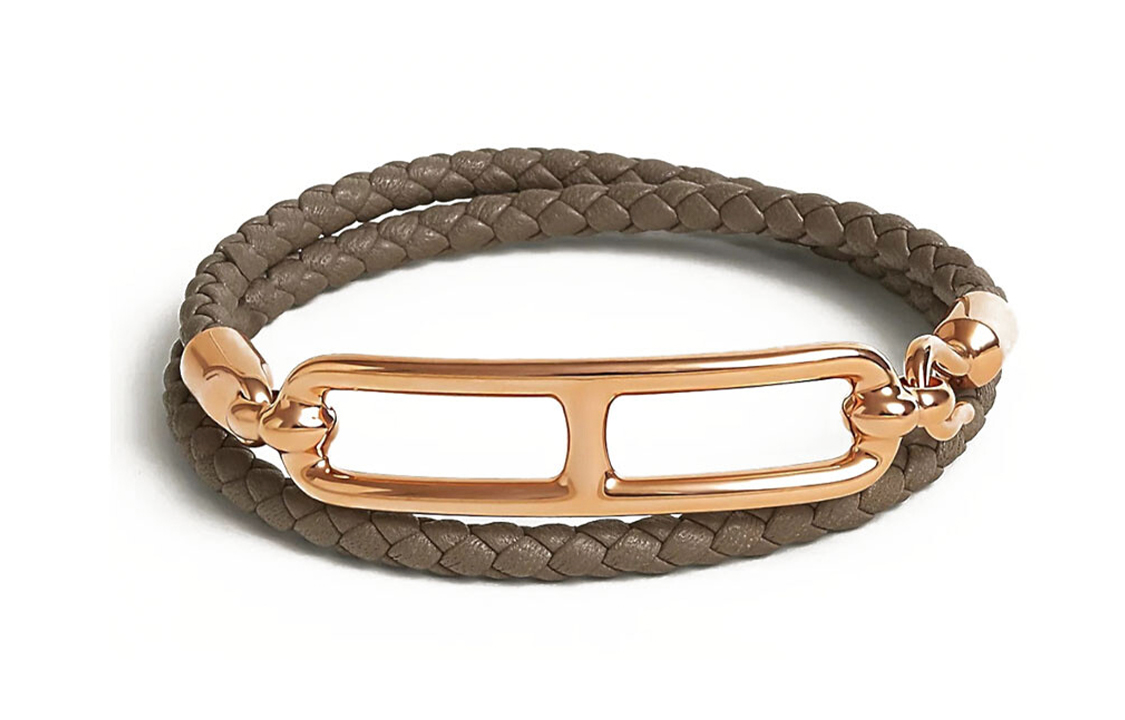 (Women) HERMES Double Wrap Loulis Clasp Calfskin Bracelet for Women - Brown. H071727FO18T2 圖 3