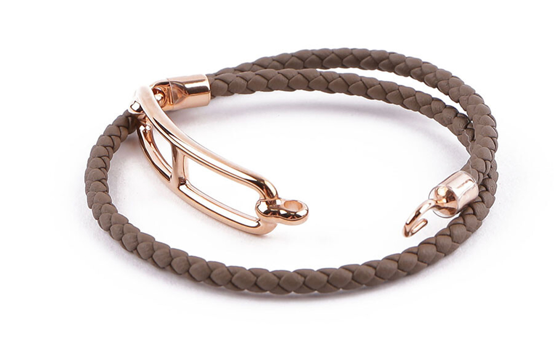 (Women) HERMES Double Wrap Loulis Clasp Calfskin Bracelet for Women - Brown. H071727FO18T2 圖 4