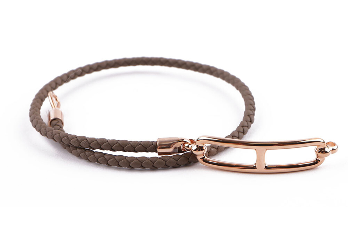 (Women) HERMES Double Wrap Loulis Clasp Calfskin Bracelet for Women - Brown. H071727FO18T2 圖 6