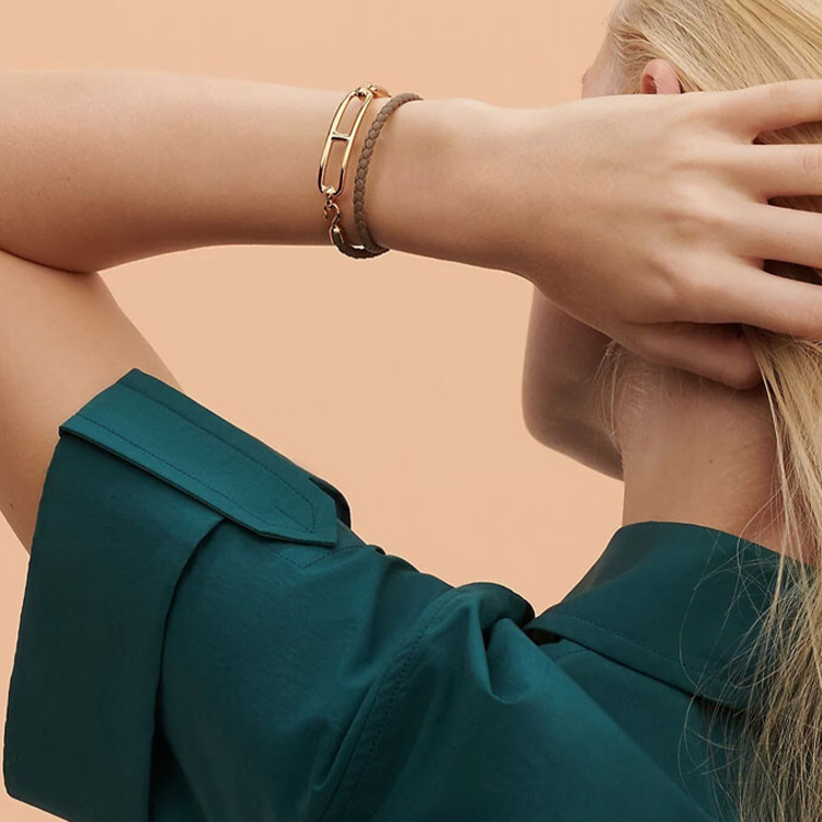 (Women) HERMES Double Wrap Loulis Clasp Calfskin Bracelet for Women - Brown. H071727FO18T2 圖 7