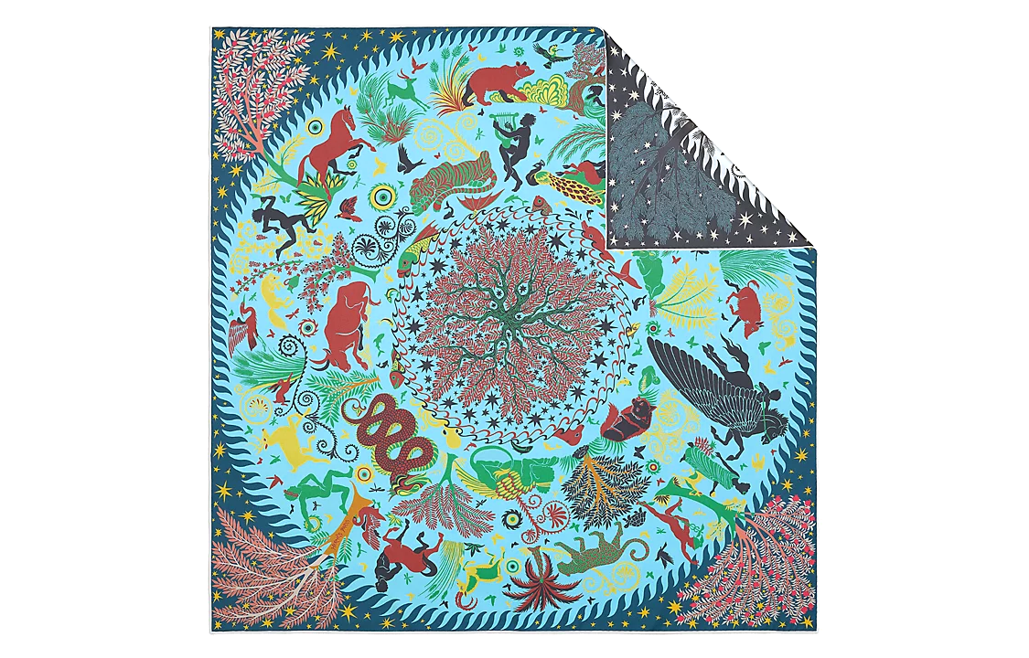 (Women) HERMES Dual-Sided Printed Silk Scarf for Women in Sky Blue. H903702S01