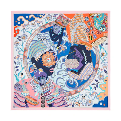 (Women) HERMES Duo Cosmique 90cm Silk Scarf Pink for Women. H003776S-02