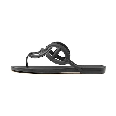 (W) HERMES Egerie Slip-On Flat Sandals 'Black Fashion'