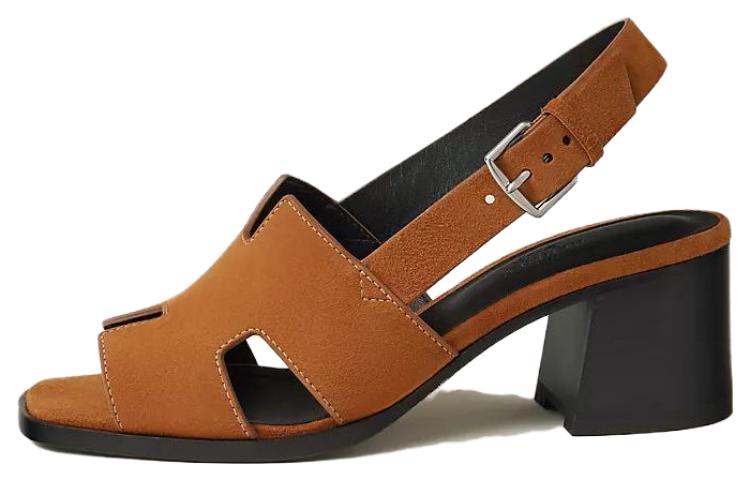 (Women) HERMES Elbe Sandal 'Brown Velvet Open-Toe' H231117Z-A3