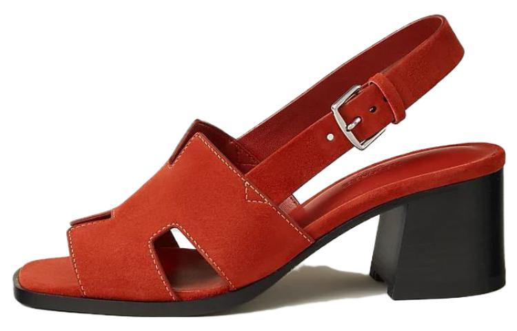 (W) HERMES Elbe Velvet Open-Toe Sandals 'Red'