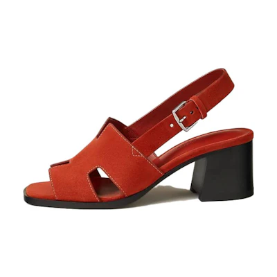 (W) HERMES Elbe Velvet Open-Toe Sandals 'Red'