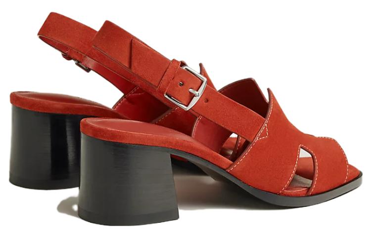 (W) HERMES Elbe Velvet Open-Toe Sandals 'Red' 圖 4